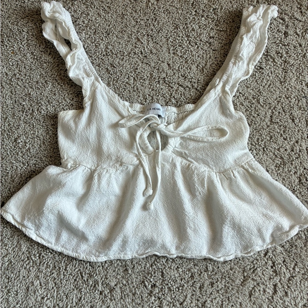 La Hearts Keyhole Babydoll Ruffled Crop Top